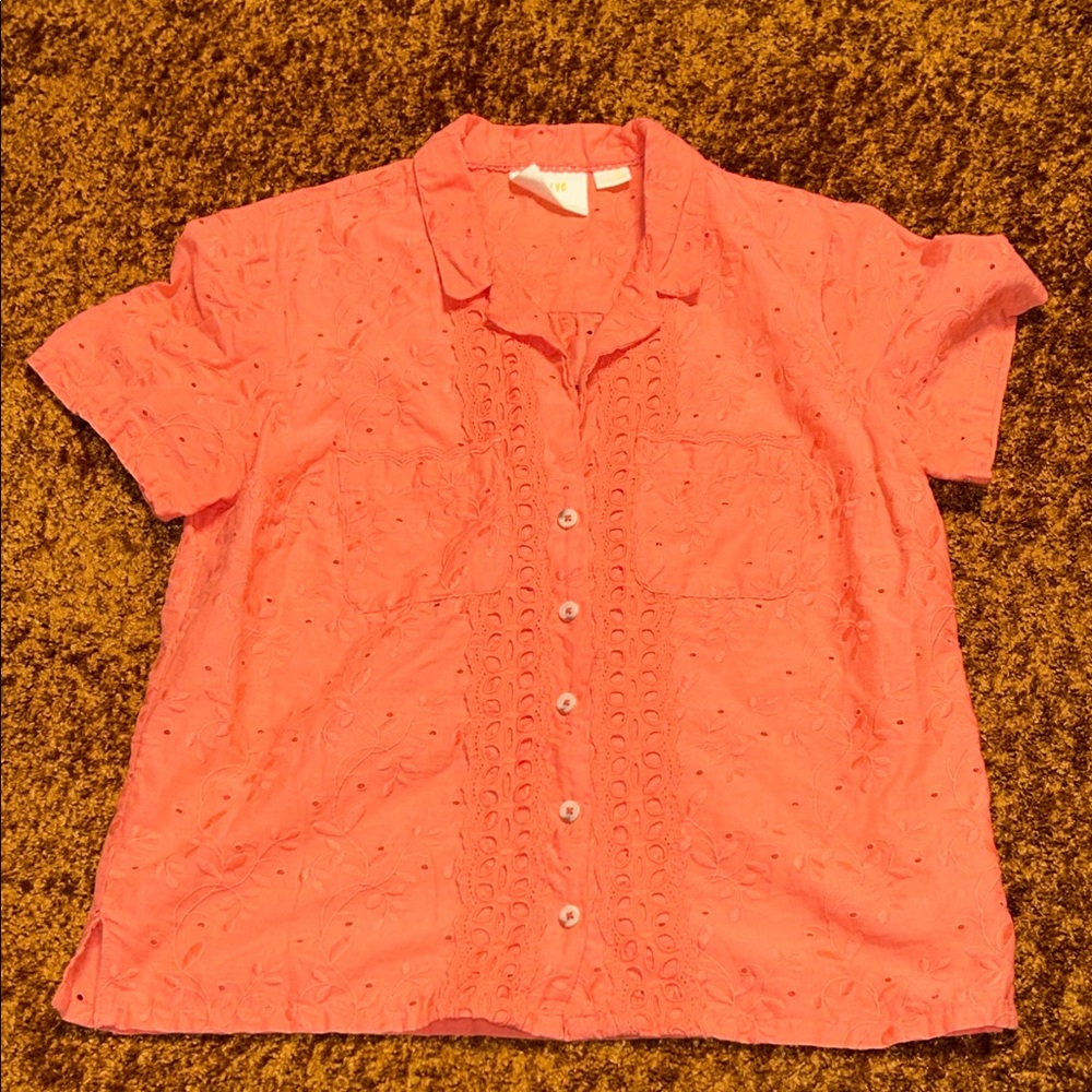 Anthropologie Pink Eyelet Button Down Shirt